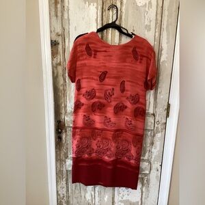 Jones New York Red Paisley Midi Shift Dress - SILK! - size 10